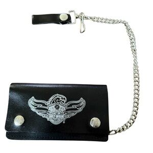 Vintage Harley Davidson Leather Chain Wallet Black Made in USA Licensed
